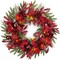 Lighted Christmas Wreath with Baubles, Berries, Leaves, Snowy Pine Needles (Red Hydrangea) 5"D x 24"W x 24"H